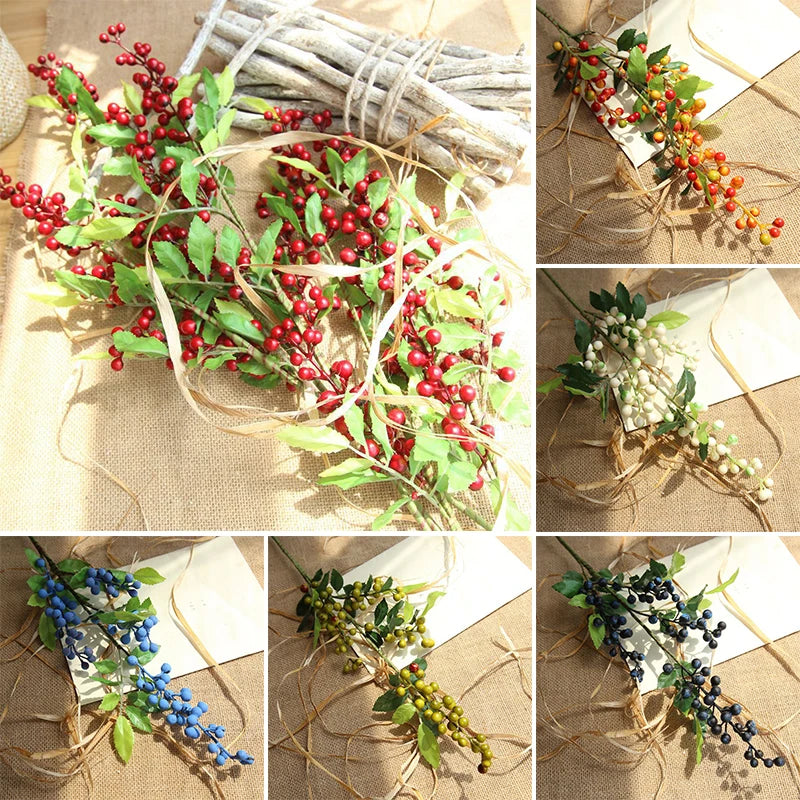 Mazzo di fiori artificiali, bouquet di fiori secchi, decorazioni natalizie con bacche, 2025