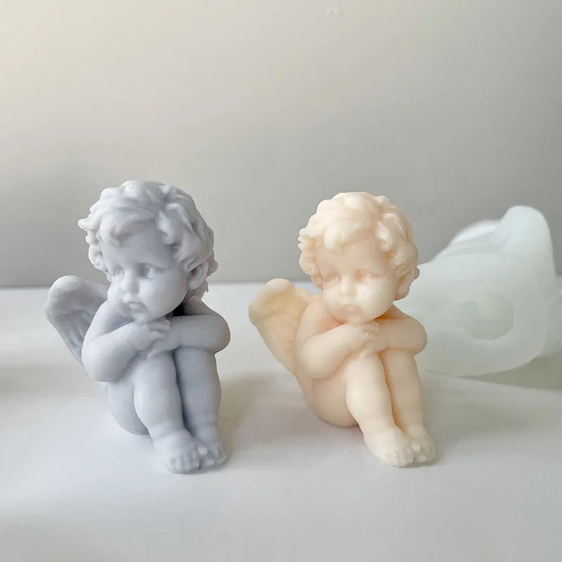 Stampo in silicone a forma di angelo per realizzare candele per aromaterapia in gesso.