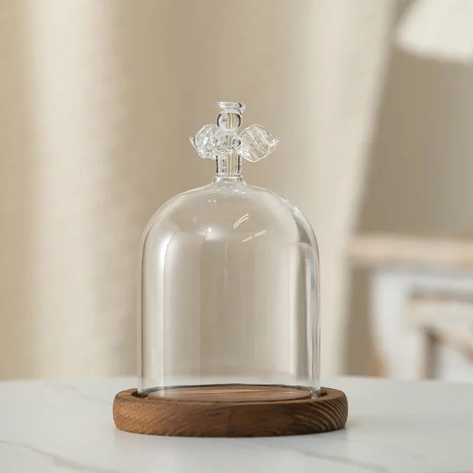 Portacandele in vetro con base in legno per aromaterapia