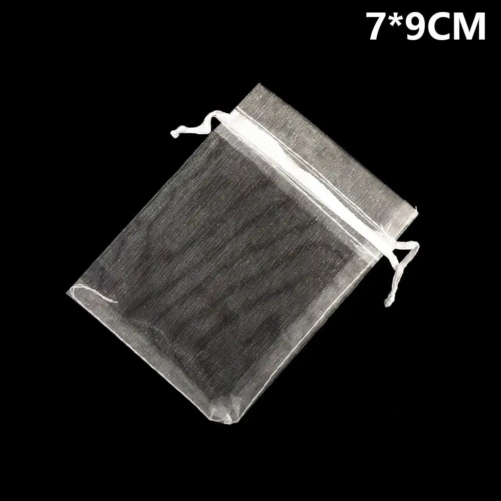 Sacchetti bianchi con coulisse, tasca in organza e garza, 25/50 pezzi, sacchetti regalo