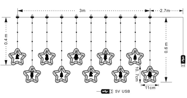 Tenda con luci natalizie e stelle di Babbo Natale.