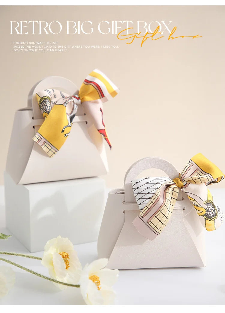 Grande sacchetto portaconfetti in pelle con sciarpa per festa di nozze, confezione regalo da 10 pezzi.