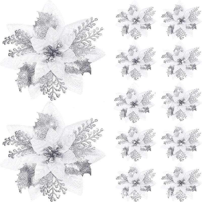 Fiori artificiali di Natale glitterati 5 pezzi