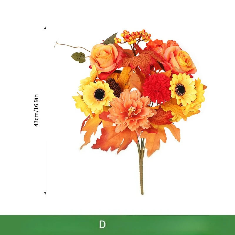 Bouquet di arance natalizie con girasoli artificiali e foglie d'acero