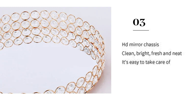 Vassoio rotondo in cristallo con specchio, vassoio da portata di lusso