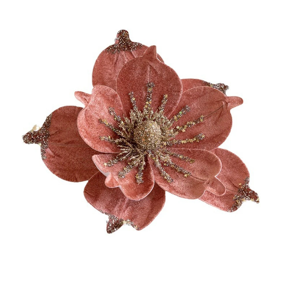 Decorazione artificiale glitterata con fiori di Natale da 24 cm