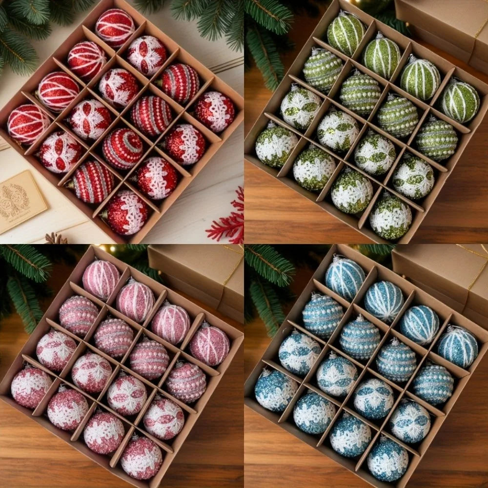 16 palline di Natale decorative da appendere, realizzate a mano e di alta qualità.