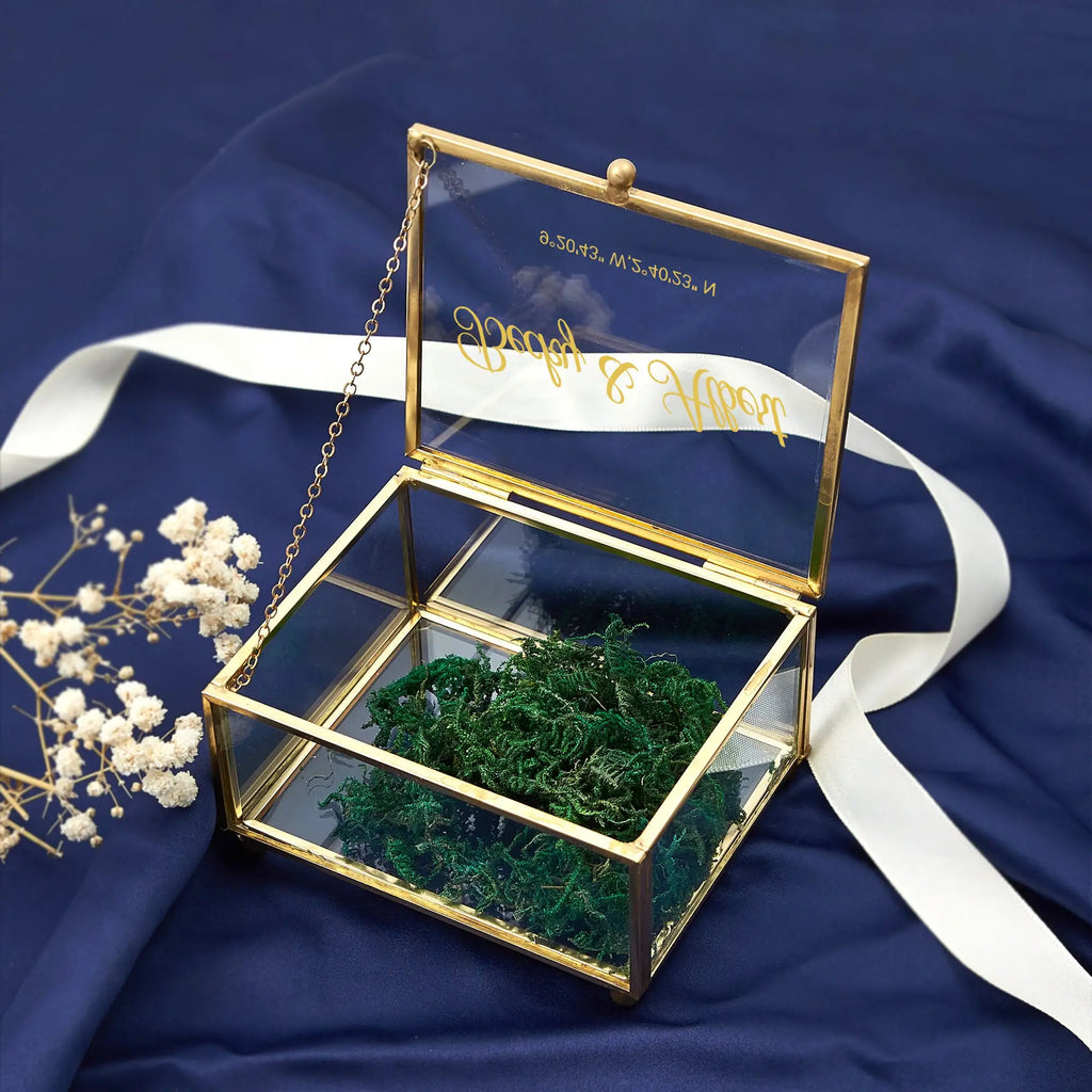 Personalisierte rechteckige Ringbox aus Glas, nur Box