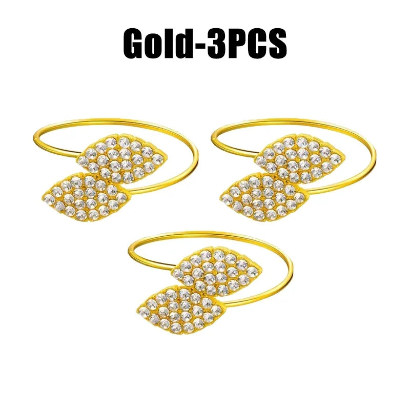 Anelli per tovaglioli con foglie, eleganti decorazioni da tavola in foglia d'oro.