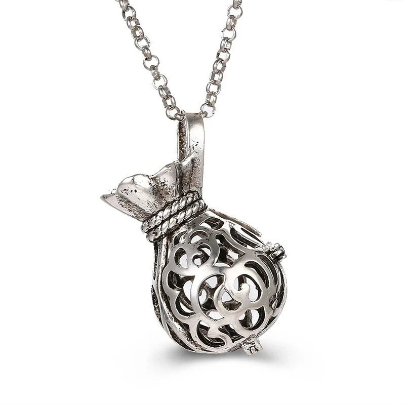 Collana con medaglione, campanellino musicale Mexico Chime, chiamata a sfera degli angeli, collana vintage per gravidanza, diffusore di oli essenziali per aromaterapia, accessori