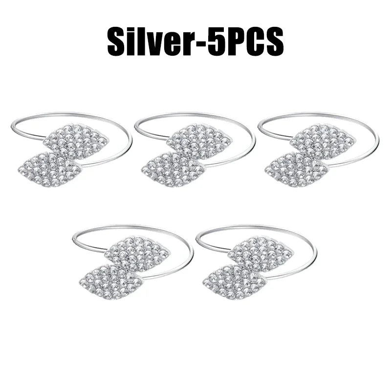 Anelli per tovaglioli con foglie, eleganti decorazioni da tavola in foglia d'oro.