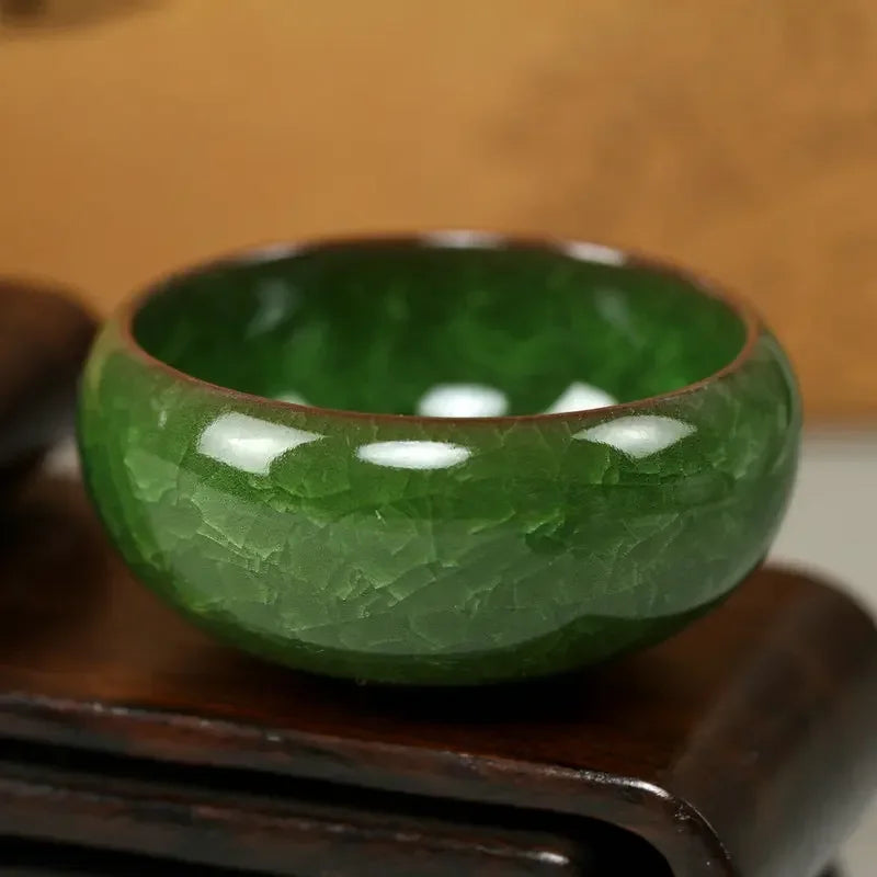 Portacandele in ceramica fatto a mano con motivo a crepe di ghiaccio