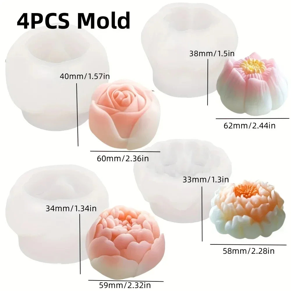 Grande stampo in silicone 3D per candela a forma di fiore di peonia