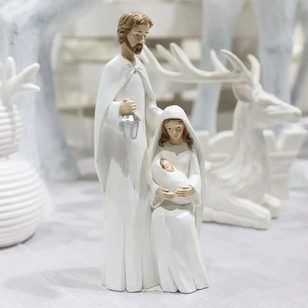 Statuette della Sacra Famiglia di Natale, statuetta del presepe in legno.