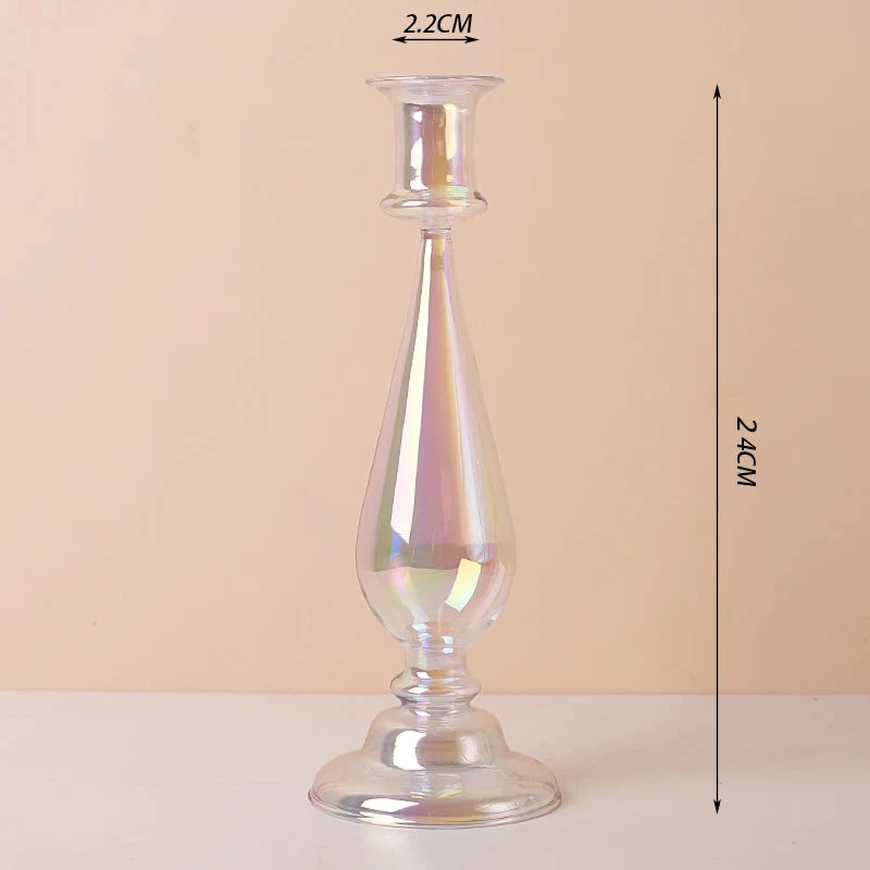 Portacandele in vetro blu navy con motivo a strisce floreali