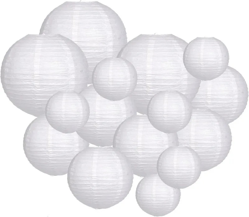 Lanterna di carta verde salvia, set rotondo da 15 pezzi