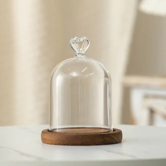 Portacandele in vetro con base in legno per aromaterapia