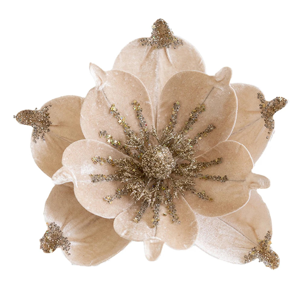 Decorazione artificiale glitterata con fiori di Natale da 24 cm