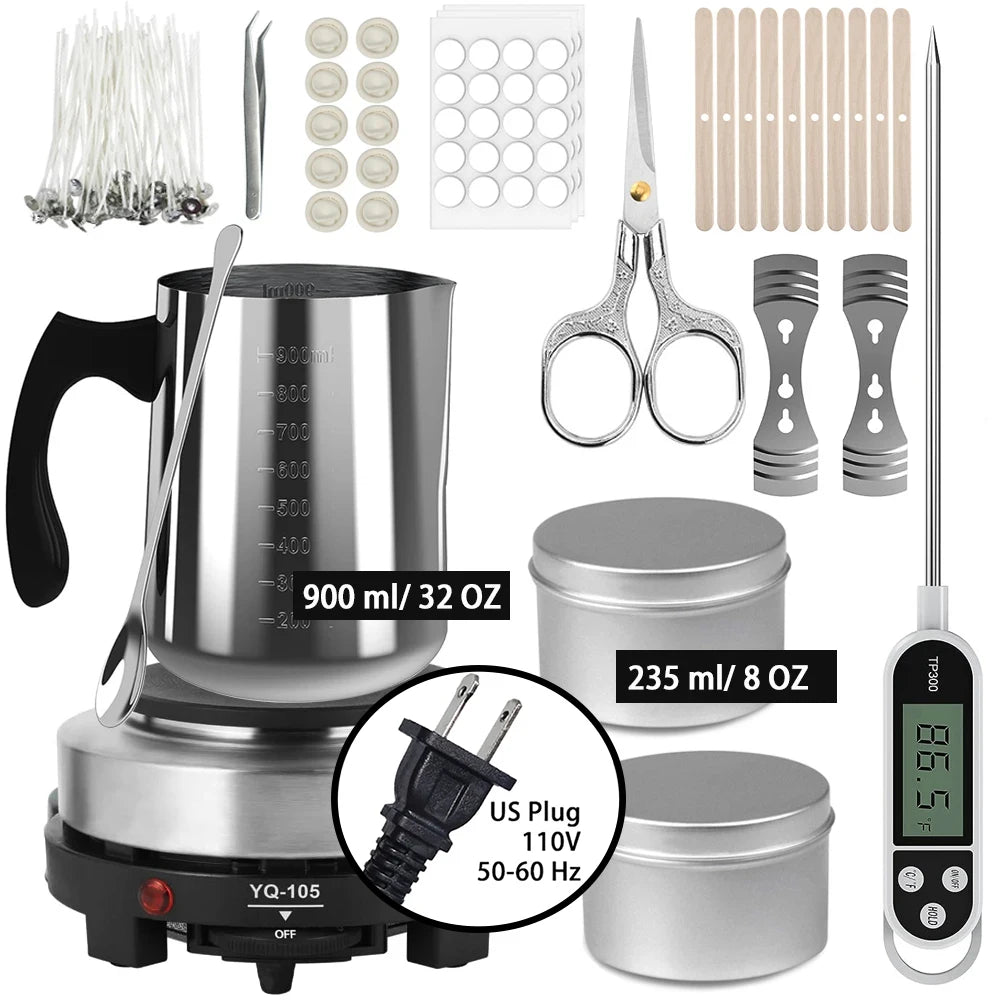 Kit per la fabbricazione di candele con fornello elettronico da 500 W, set di strumenti per principianti con crogiolo