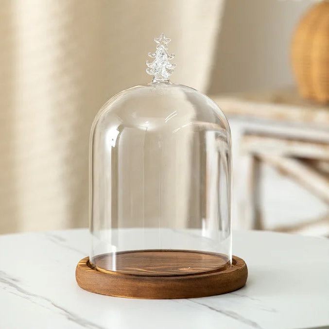 Portacandele in vetro con base in legno per aromaterapia