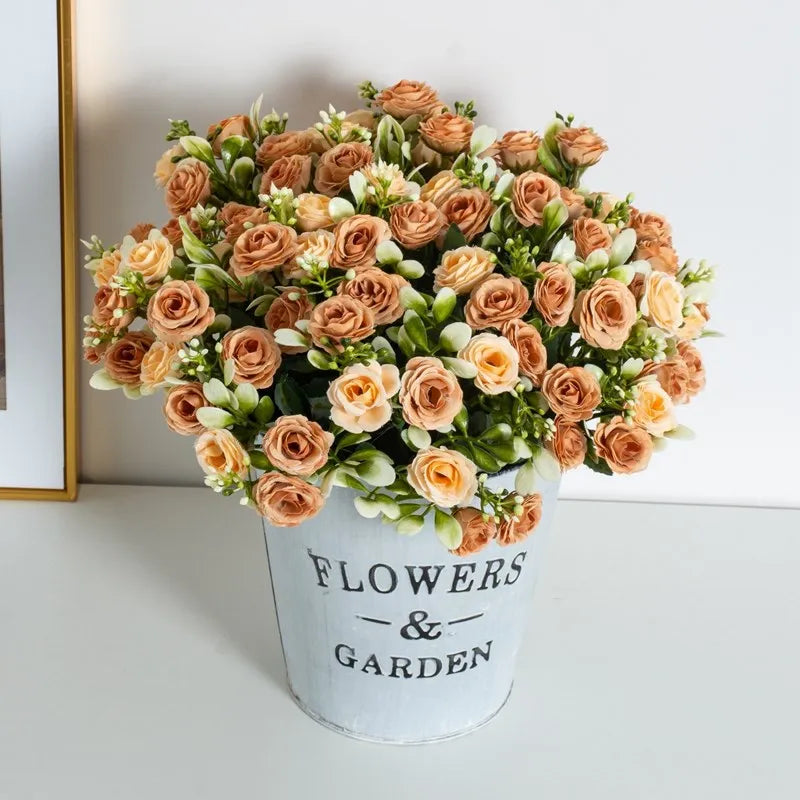 Rosa di seta per bouquet da sposa, fiore artificiale per la casa