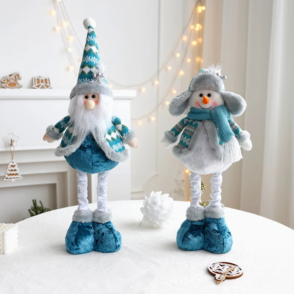 Bambola di Babbo Natale, pupazzo di neve, renna blu, decorazione natalizia estensibile.