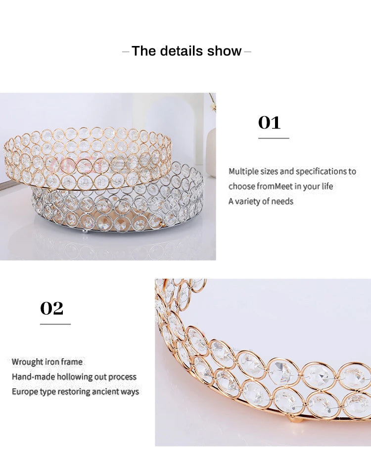 Vassoio rotondo in cristallo con specchio, vassoio da portata di lusso