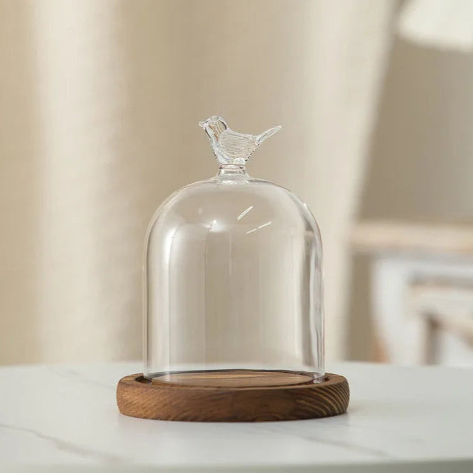 Portacandele in vetro con base in legno per aromaterapia