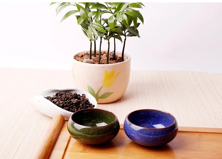 Portacandele in ceramica fatto a mano con motivo a crepe di ghiaccio