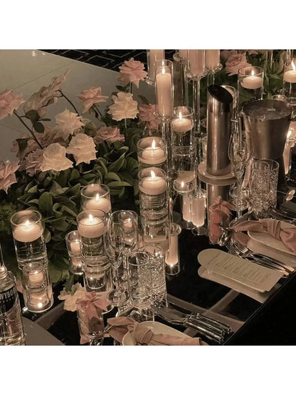 Clear Cylinder Glass Pillar Candle Holder Vase (Candles Not Included)