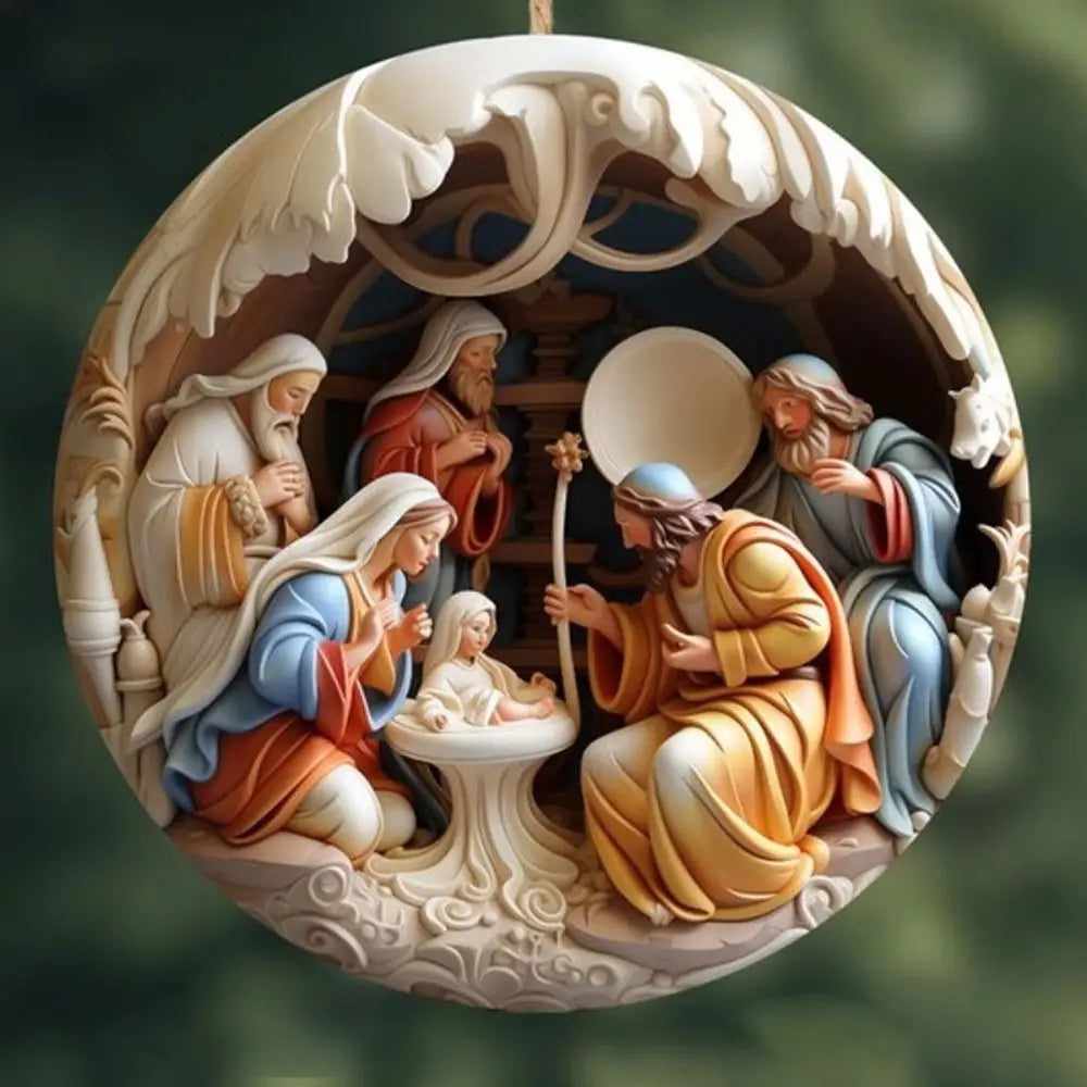 Ciondolo natalizio con natività dipinta in 3D, decorazioni per l'albero di Natale
