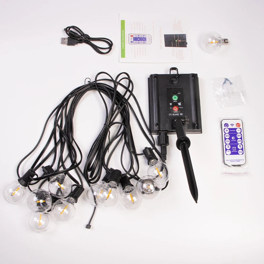 Luci di Natale da esterno, luci da patio, alimentate a energia solare e tramite USB, impermeabili.