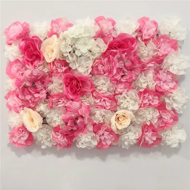 Sfondo decorativo per pareti con fiori artificiali di rose di seta rosa