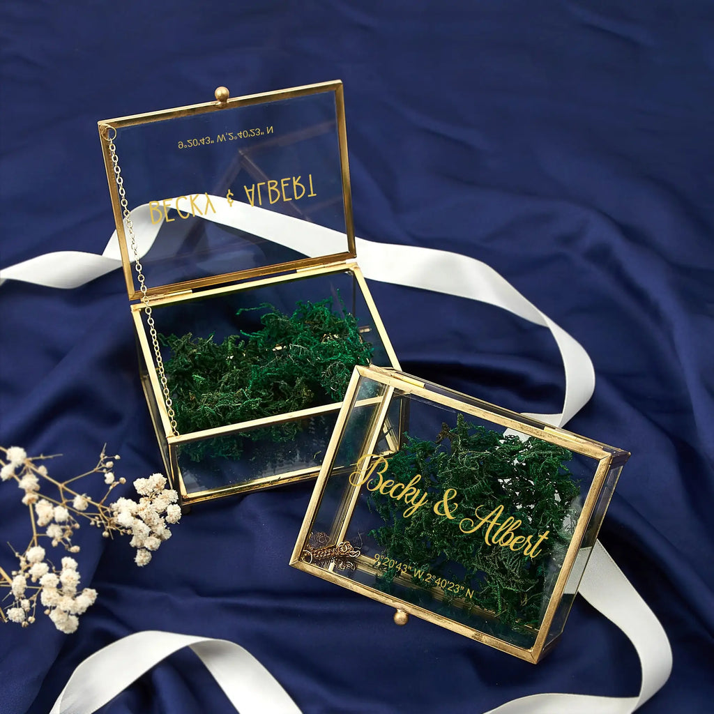 Personalisierte rechteckige Ringbox aus Glas, nur Box