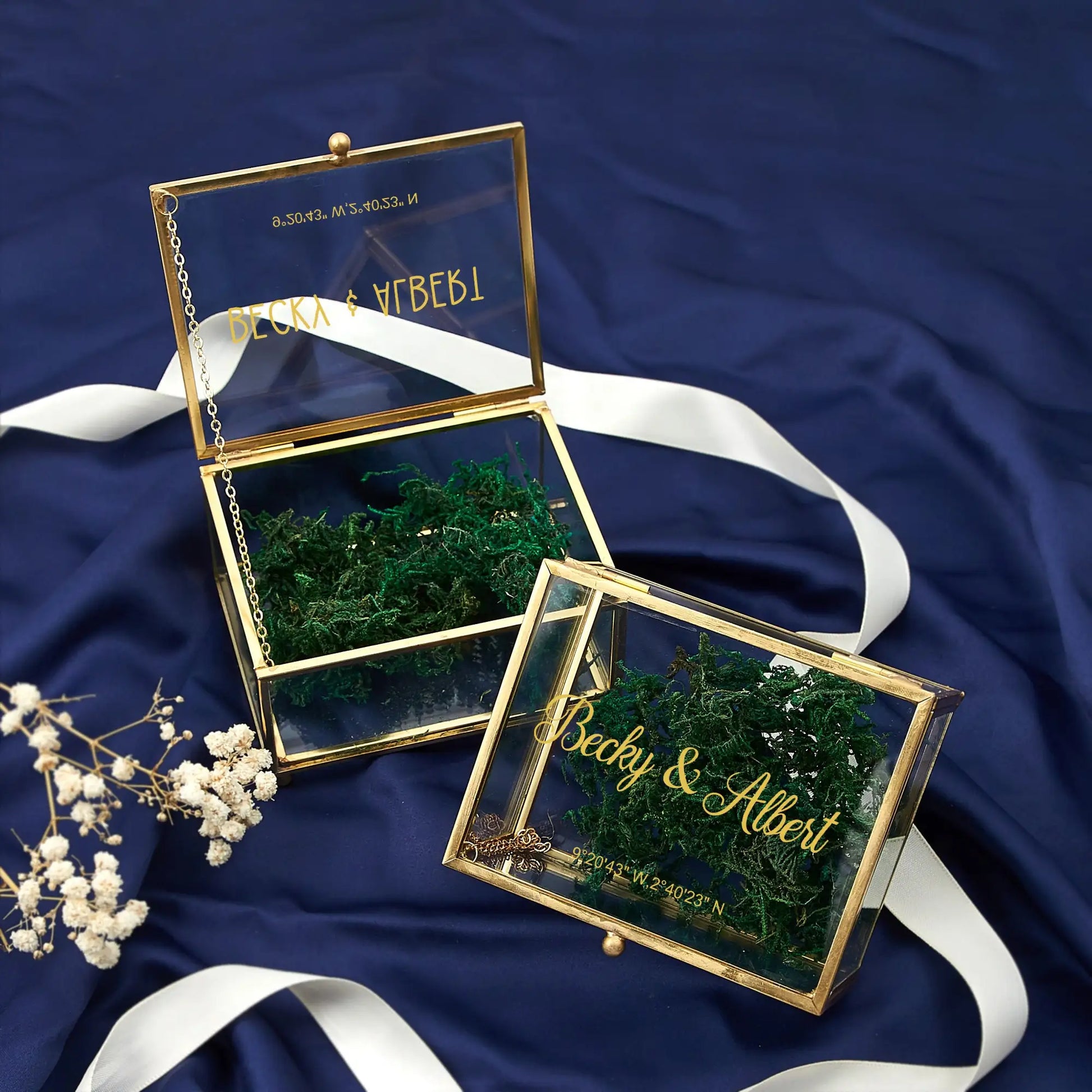 Personalisierte rechteckige Ringbox aus Glas, nur Box