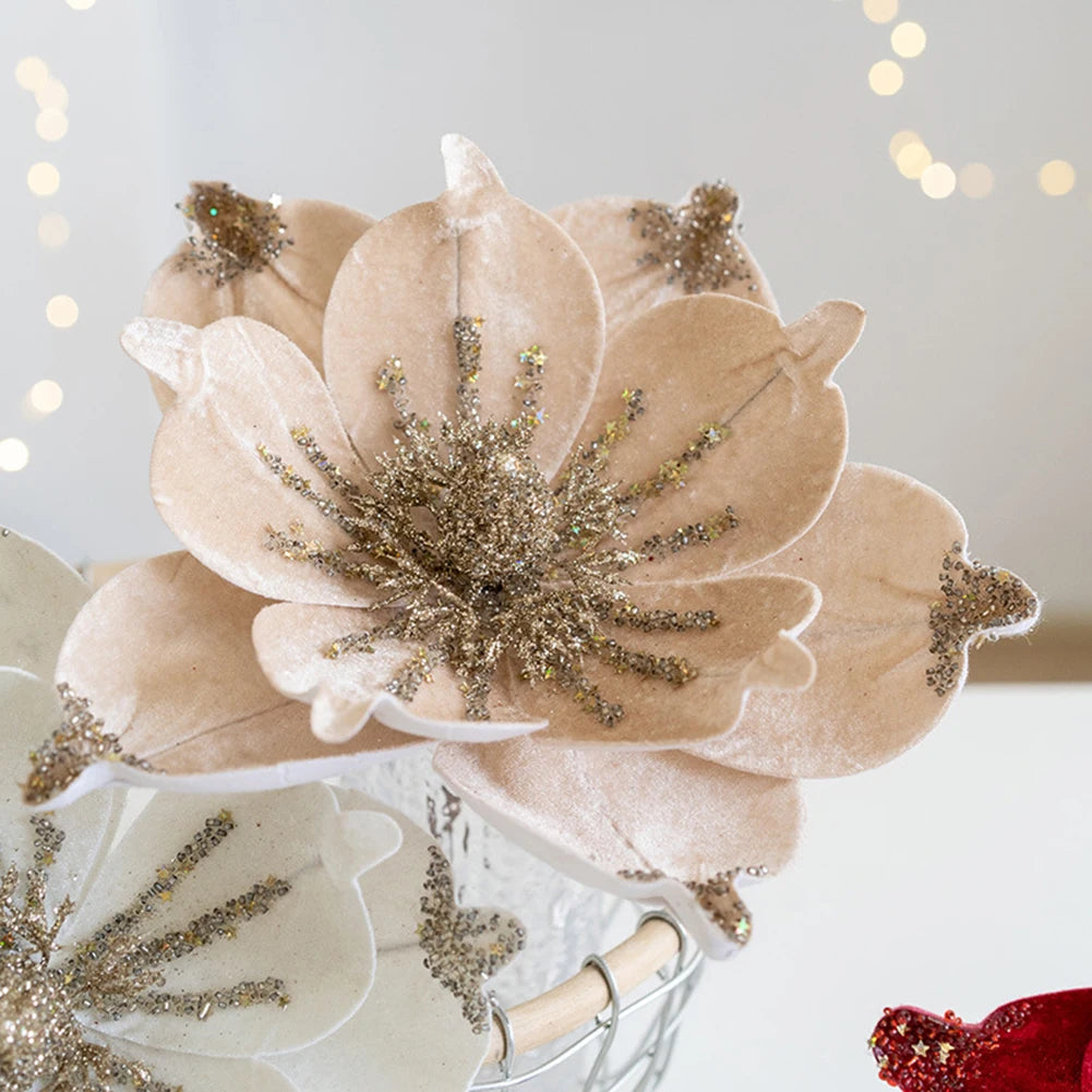 Decorazione artificiale glitterata con fiori di Natale da 24 cm