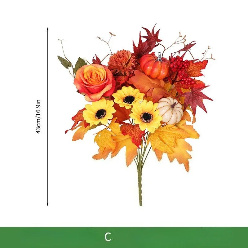 Bouquet di arance natalizie con girasoli artificiali e foglie d'acero