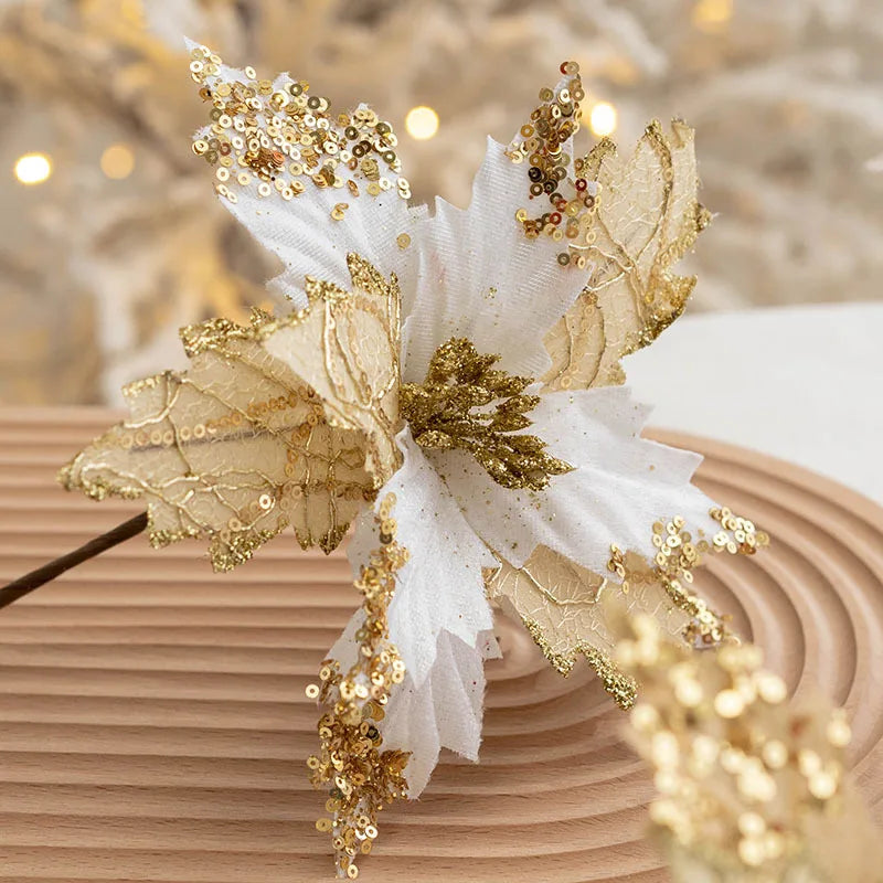 Decorazione natalizia in velluto con paillettes, 20 cm, effetto oro