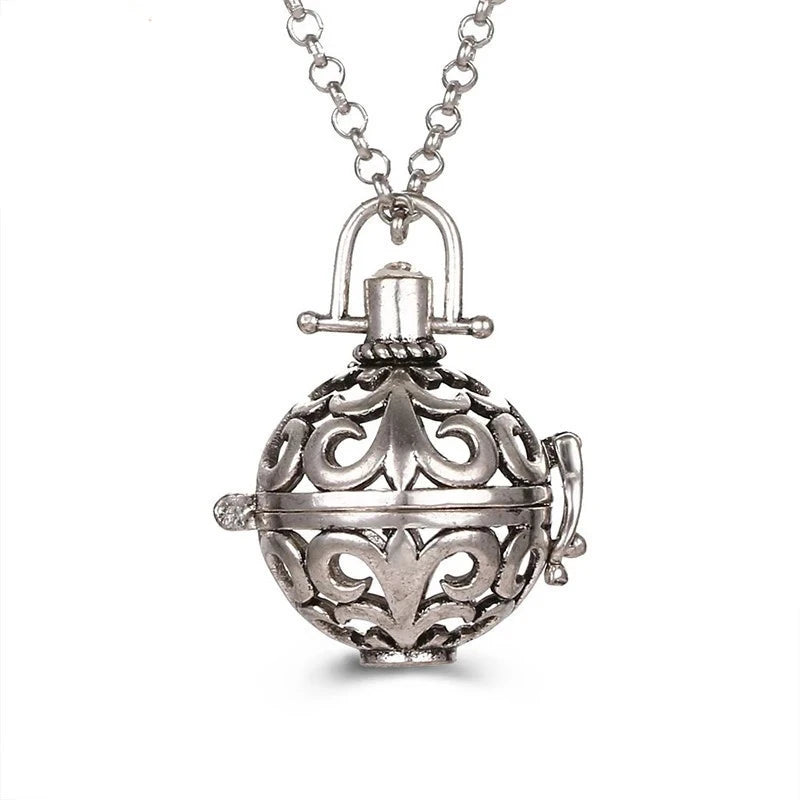 Collana con medaglione, campanellino musicale Mexico Chime, chiamata a sfera degli angeli, collana vintage per gravidanza, diffusore di oli essenziali per aromaterapia, accessori