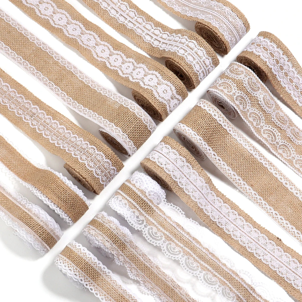 Natural ﻿Lace Linen Jute Ribbons 2 yards/roll.