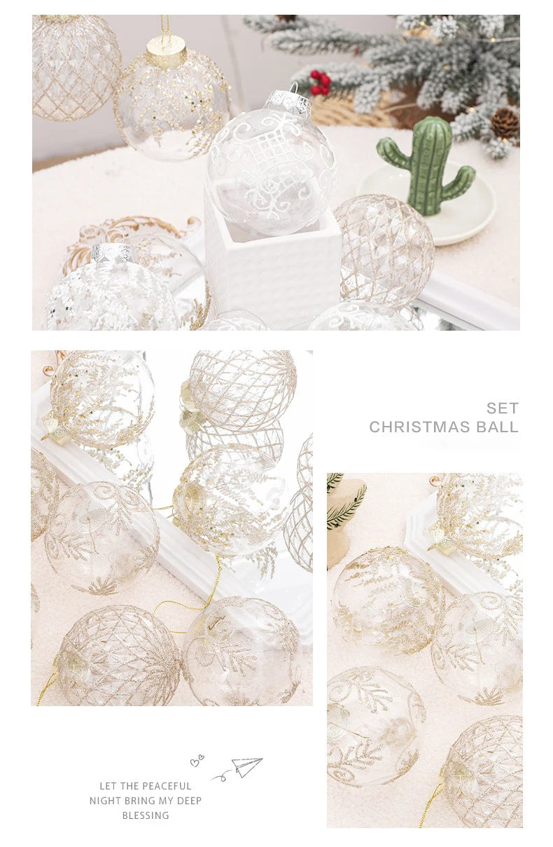 Set di palline di Natale per feste infrangibili trasparenti da 8 cm.