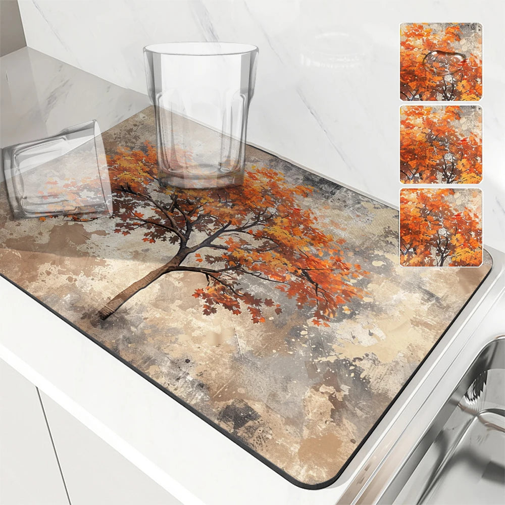 Grande tappetino assorbente da cucina con foglie autunnali, tappetino per asciugare i piatti