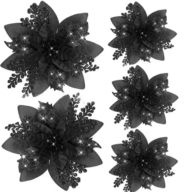 Fiori artificiali di Natale glitterati 5 pezzi