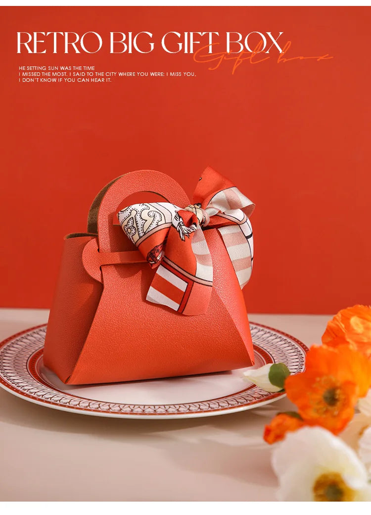 Grande sacchetto portaconfetti in pelle con sciarpa per festa di nozze, confezione regalo da 10 pezzi.