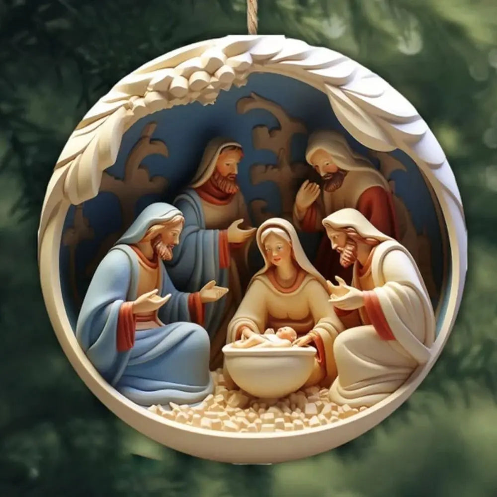 Ciondolo natalizio con natività dipinta in 3D, decorazioni per l'albero di Natale