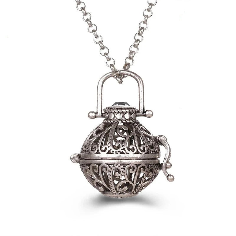 Collana con medaglione, campanellino musicale Mexico Chime, chiamata a sfera degli angeli, collana vintage per gravidanza, diffusore di oli essenziali per aromaterapia, accessori