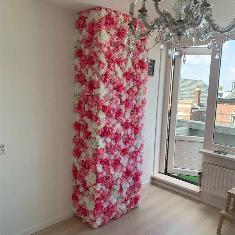 Sfondo decorativo per pareti con fiori artificiali di rose di seta rosa