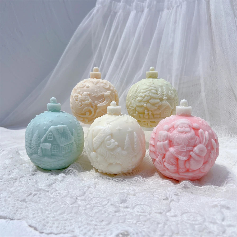 Stampo per candele in silicone a forma di palla, 5 modelli natalizi