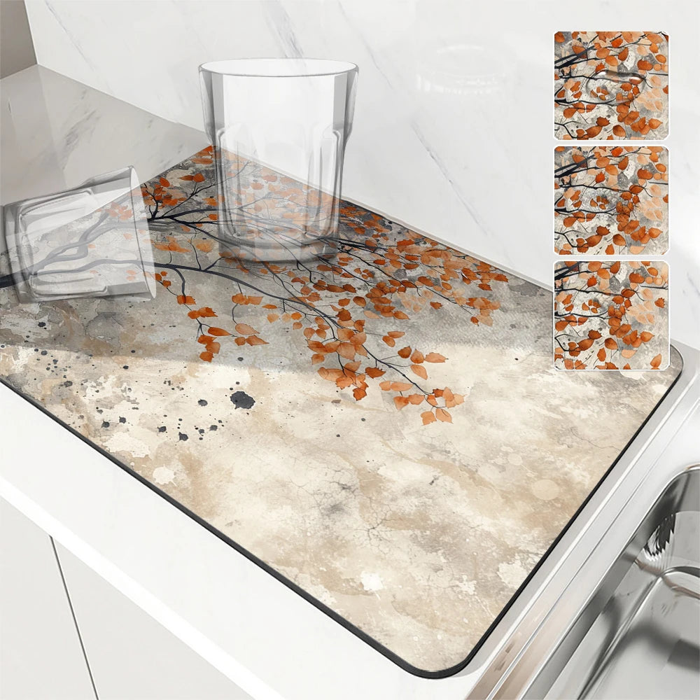 Grande tappetino assorbente da cucina con foglie autunnali, tappetino per asciugare i piatti