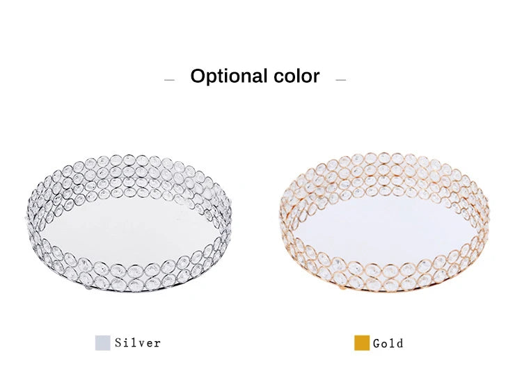 Vassoio rotondo in cristallo con specchio, vassoio da portata di lusso